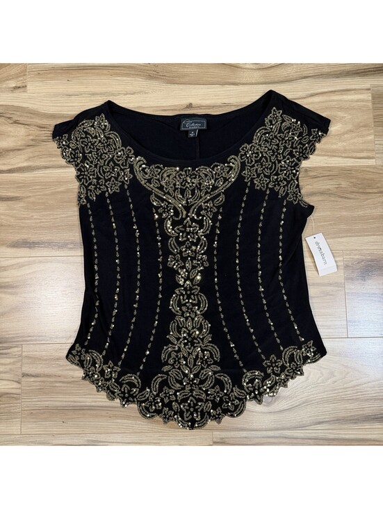 dressbarn Tops - NWT Scalloped Black Whimsigoth Beaded Sleeveless Top Size Medium
